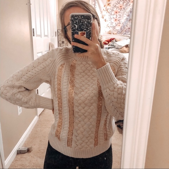 J Crew Merino Wool Cable Knit Sequin Sweater - Picture 5 of 13